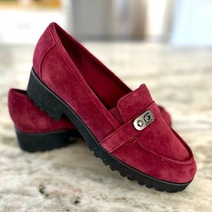 New Easy Spirit Slip On Burgundy Suede Shoes With Lug Soles